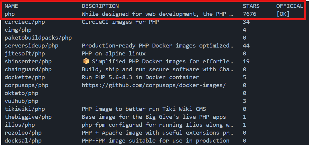 docker search php